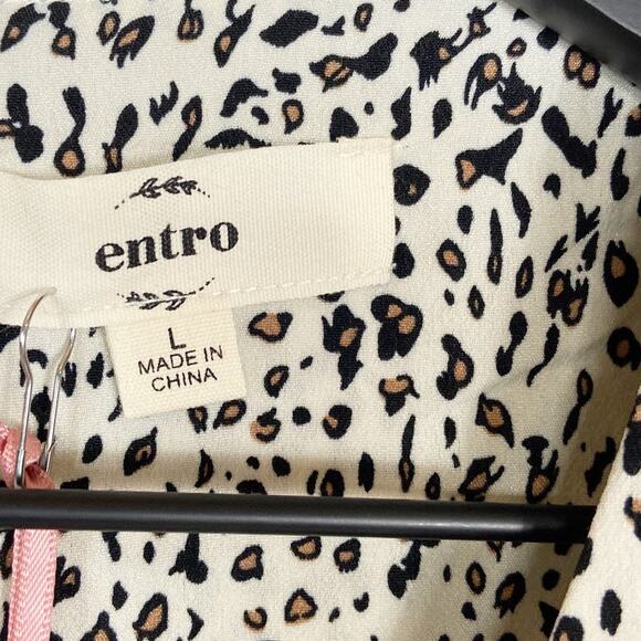 Entro Sleeveless Blouse Animal‎ Print Top Lightly Padded Shoulder Cream Black L - Picture 3 of 8